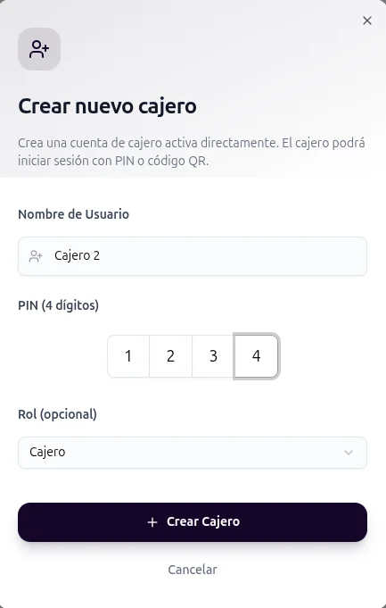 Botón Crear Cajero en UPoints Manager